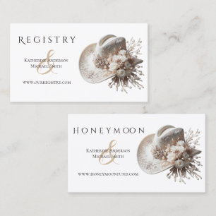White Cowgirl Hat with Flowers Wedding Registry Business Card