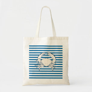 White Crab Blue and White Stripe Tote Bag
