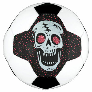 White Cracked Skull Red Glitter Look Eyes Dots Football