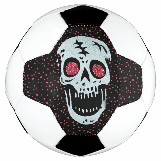White Cracked Skull Red Glitter Look Eyes Dots Football (Front)