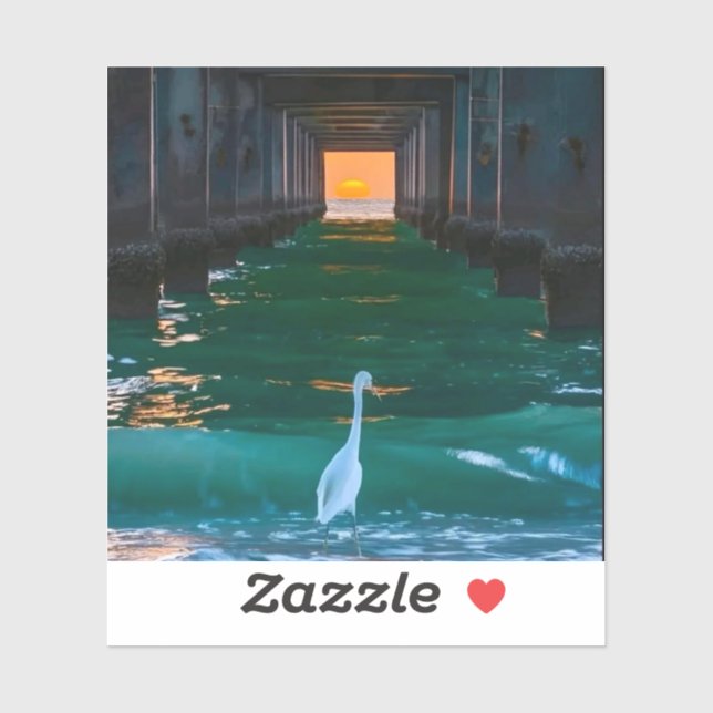White crane and waves on a sticker (Sheet)