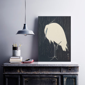 White Crane in the Rain - Japanese Fine Art Poster