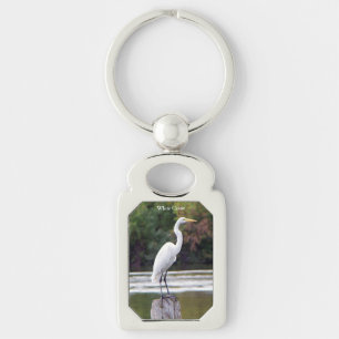White Crane metal key chain
