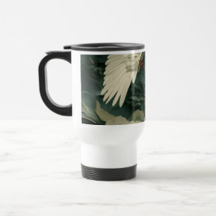 White Crane on Emerald Waves – Elegant Art Travel Mug
