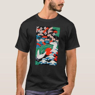 White Cranes Birds Japanese Illustration T-Shirt