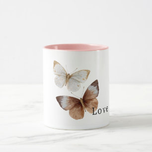 White Cream Brown Butterflies Love Mug