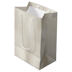White Cream Faux Leather Wedding Medium Gift Bag