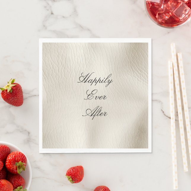 White Cream Faux Leather Wedding   Napkin (Insitu)