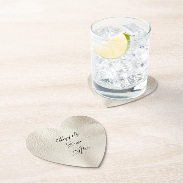 White Cream Faux Leather Wedding   Paper Coaster (Insitu)