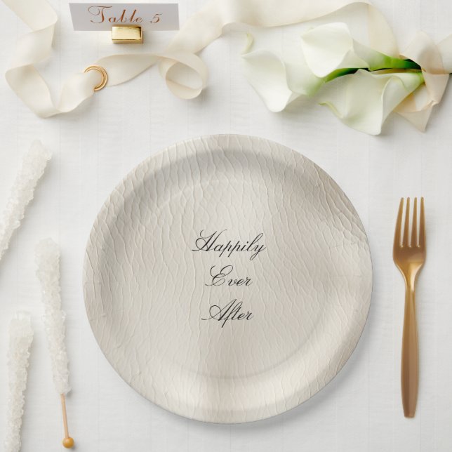 White Cream Faux Leather Wedding   Paper Plate (Wedding)