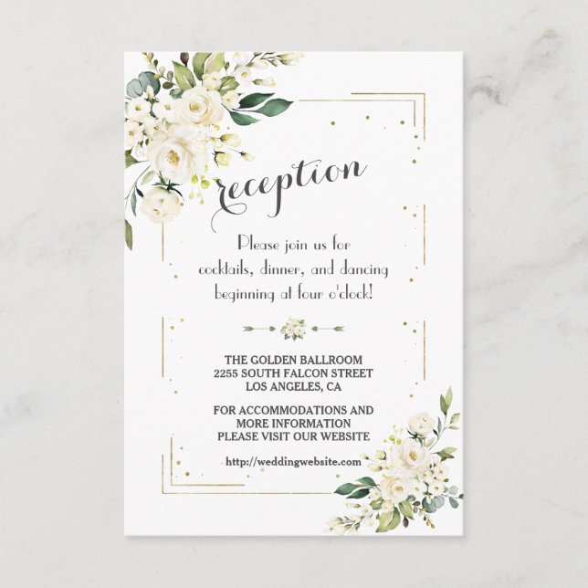White Cream Floral Golden Wedding Reception Enclosure Card (Front)