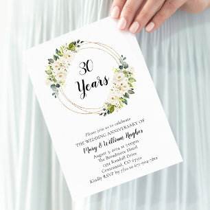 White Cream Floral Wedding Anniversary Invitation
