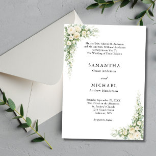 White Cream Florals Both Parents Names Wedding Invitation