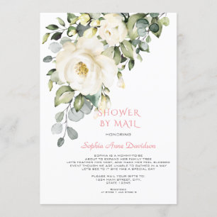 White Cream Flowers Baby Shower By Mail Invitation