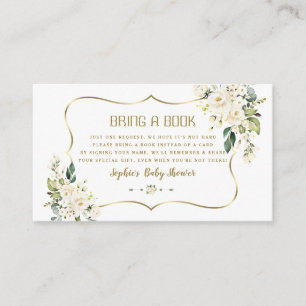 White Cream Flowers Gold Baby Shower Bring a Book Enclosure Card
