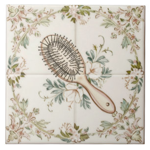 White Cream & Green Hair Brush Funny Bathroom Tile