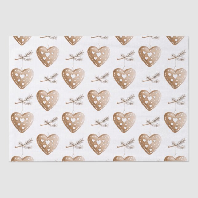 White Cream Heart Gingerbread Cookie Christmas Tissue Paper (Front)