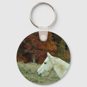White Cream Horse in an Autumn Field Key Ring