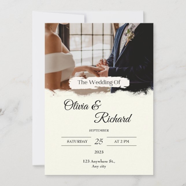 White Cream Photo Wedding Invitation (Front)