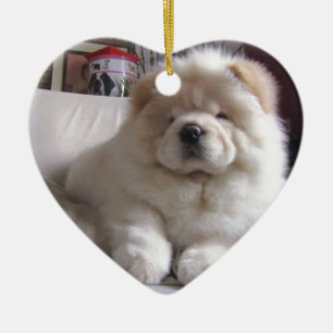 White Cream Puff Chow Chow Puppy Ceramic Tree Decoration