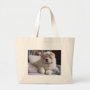 White Cream Puff Chow Chow Puppy Large Tote Bag
