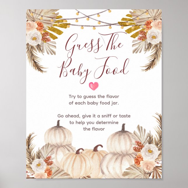 White Cream Pumpkin Floral Guess the Baby Food Pos Poster (Front)