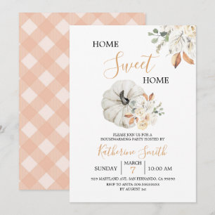 White Cream Pumpkin Floral Housewarming Party Invitation