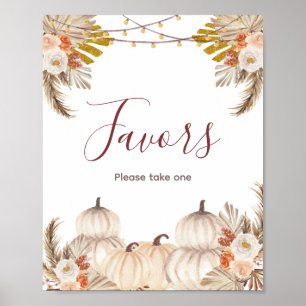 White Cream Pumpkin Floral Watercolor Favor Sign
