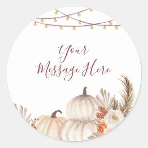 White Cream Pumpkin Floral Your Message Here Classic Round Sticker