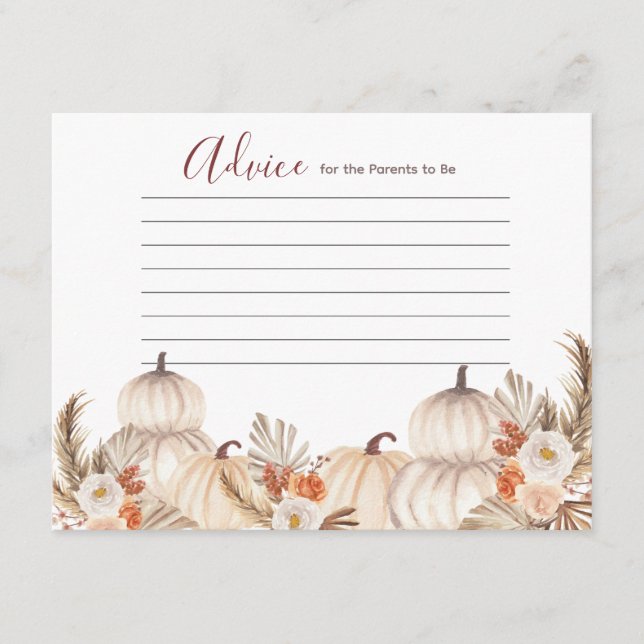 White Cream Pumpkin Rustic Floral Advice Card (Front)