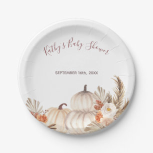 White Cream Pumpkin Rustic Floral Party Paper Plate