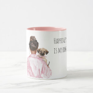 White Cream Puppy Black Lady Dog Mom Mug