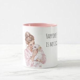 White Cream Puppy Dog Mom Pink Mug