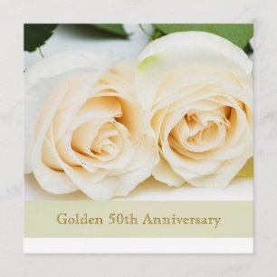 White cream roses, 50th Wedding Anniversary Invitation