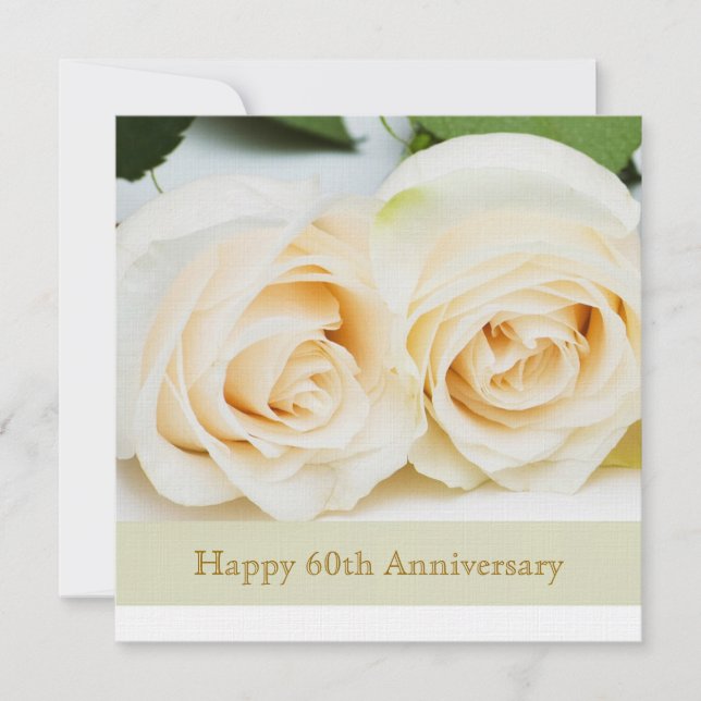White cream roses, 60th Wedding Anniversary Invitation (Front)