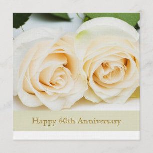 White cream roses, 60th Wedding Anniversary Invitation