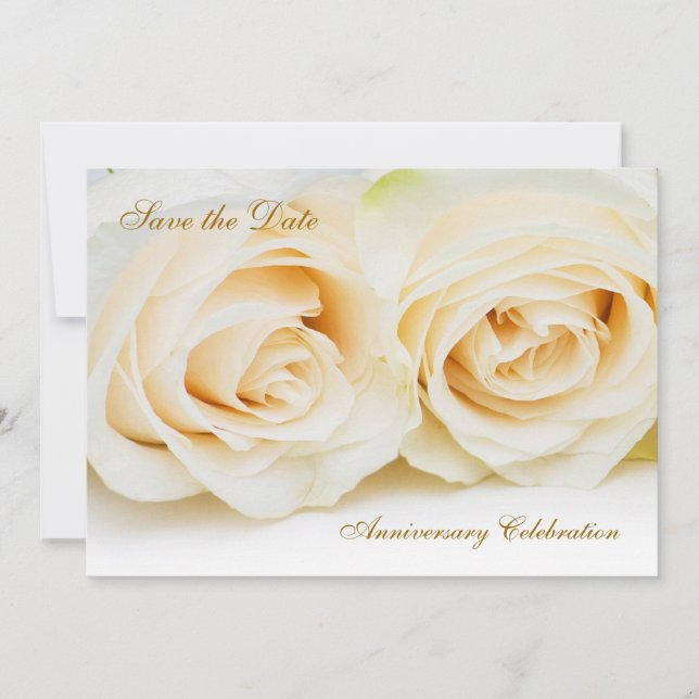White - cream roses Anniversary Save the date (Front)