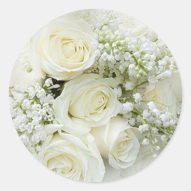 White cream roses, baby's breath flowers classic round sticker (Front)