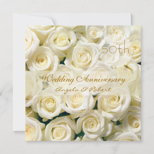 White cream roses Wedding Anniversary Invitation (Front)