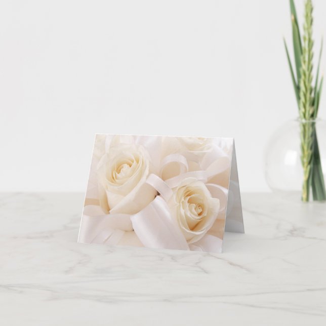 White cream roses Wedding Card (Front)