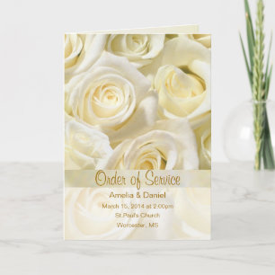 White cream roses Wedding program Invitation