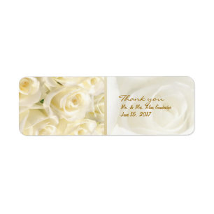 White - cream roses Wedding Thank you Label