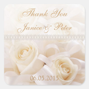 White cream roses Wedding Thank you Square Sticker
