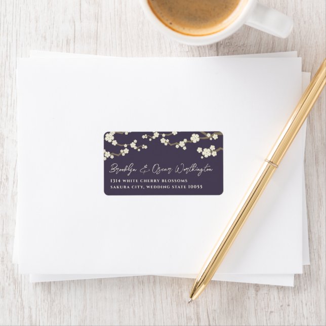 White Cream Sakura Cherry Blossoms Asian Wedding Label (Insitu)