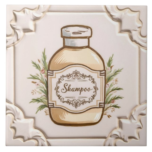 White & Cream Shampoo Bottle Funny Bathroom Tile (Front)