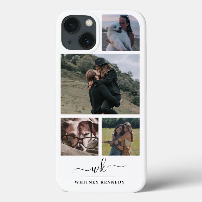 White Create Your Own 4 Photo Collage Monogram Case-Mate iPhone Case (Back)