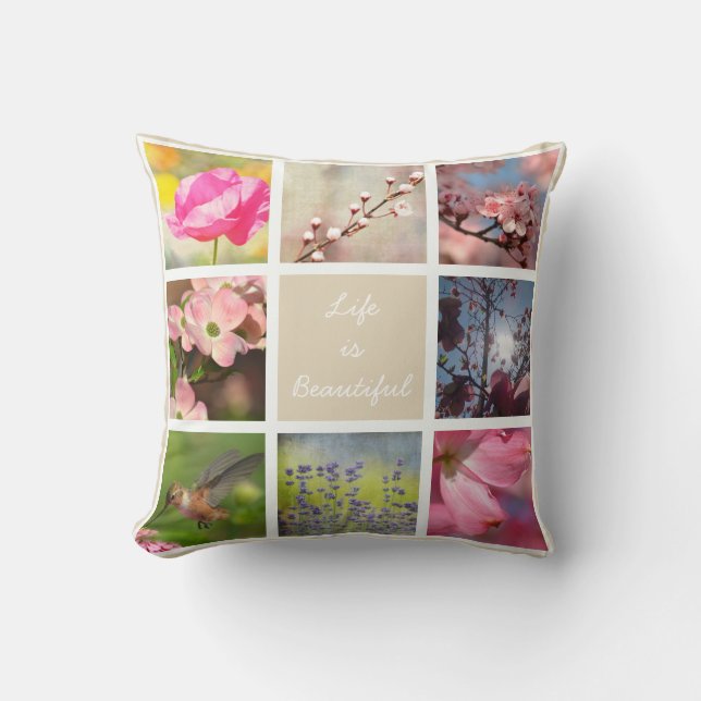 White Create Your Own Photo Collage Cream Beige Cushion (Front)