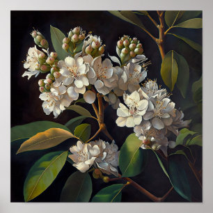 White Crepe Myrtle Flowers Art Print Poster