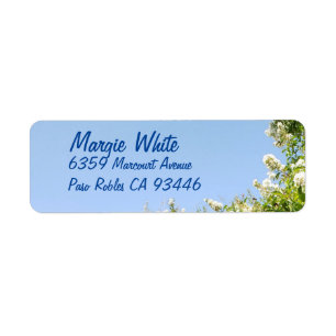White Crepe Myrtle Flowers in Bloom Label