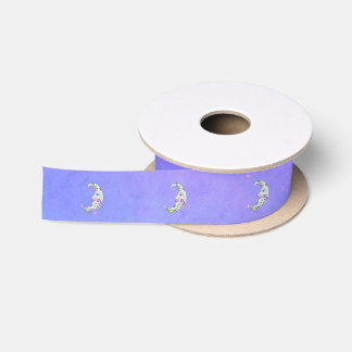 White Crescent Moons Abstract Markings Deep Purple Satin Ribbon